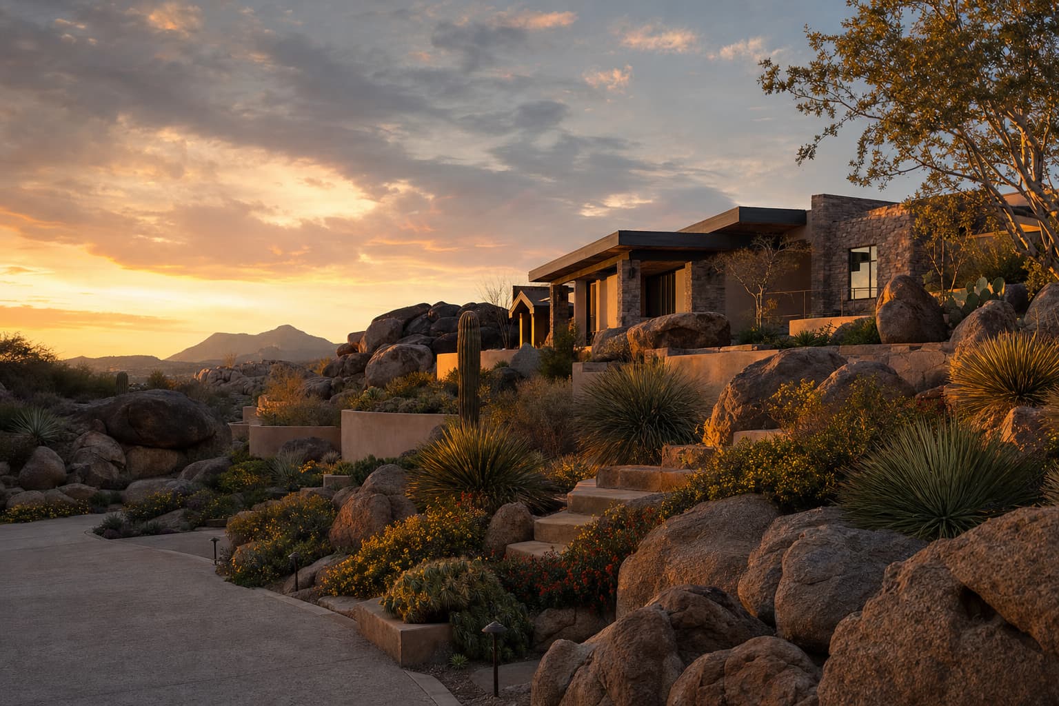 Residential architecture and desert landscape characteristic of Carefree, Arizona