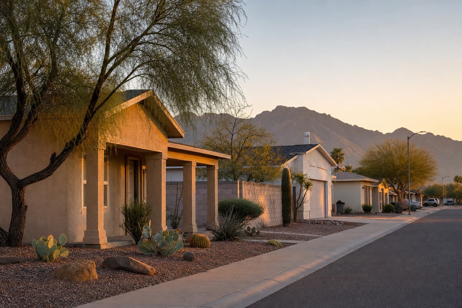Residential architecture and desert landscape characteristic of El Mirage, Arizona
