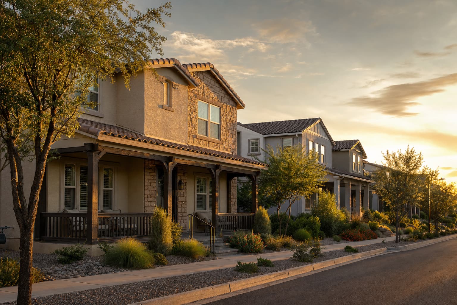 Residential architecture and desert landscape characteristic of Gilbert, Arizona