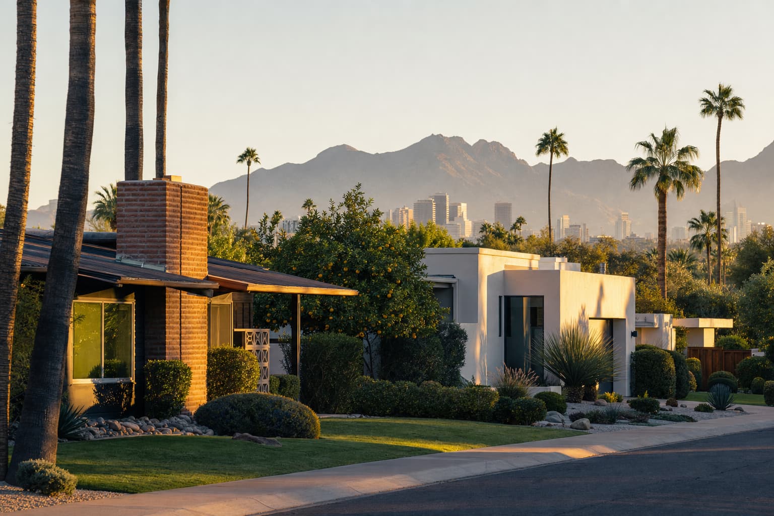Residential architecture and desert landscape characteristic of Phoenix, Arizona