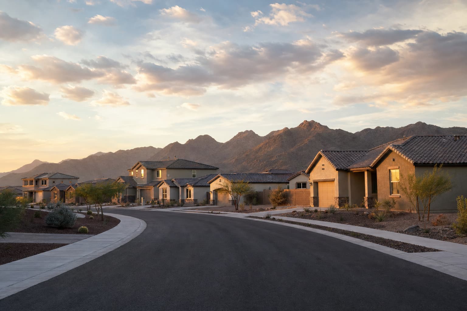 Residential architecture and desert landscape characteristic of San Tan Valley, Arizona