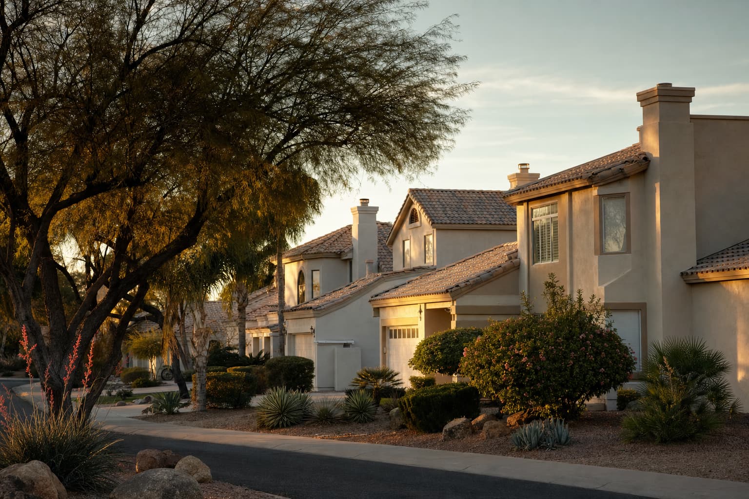 Residential architecture and desert landscape characteristic of Chandler, Arizona