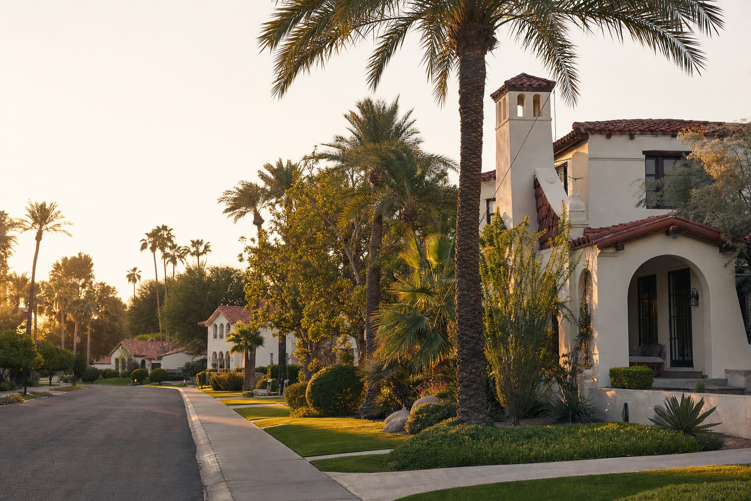 Residential architecture and desert landscape characteristic of Litchfield Park, Arizona