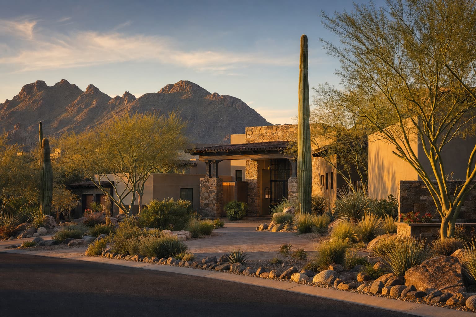 Residential architecture and desert landscape characteristic of Scottsdale, Arizona