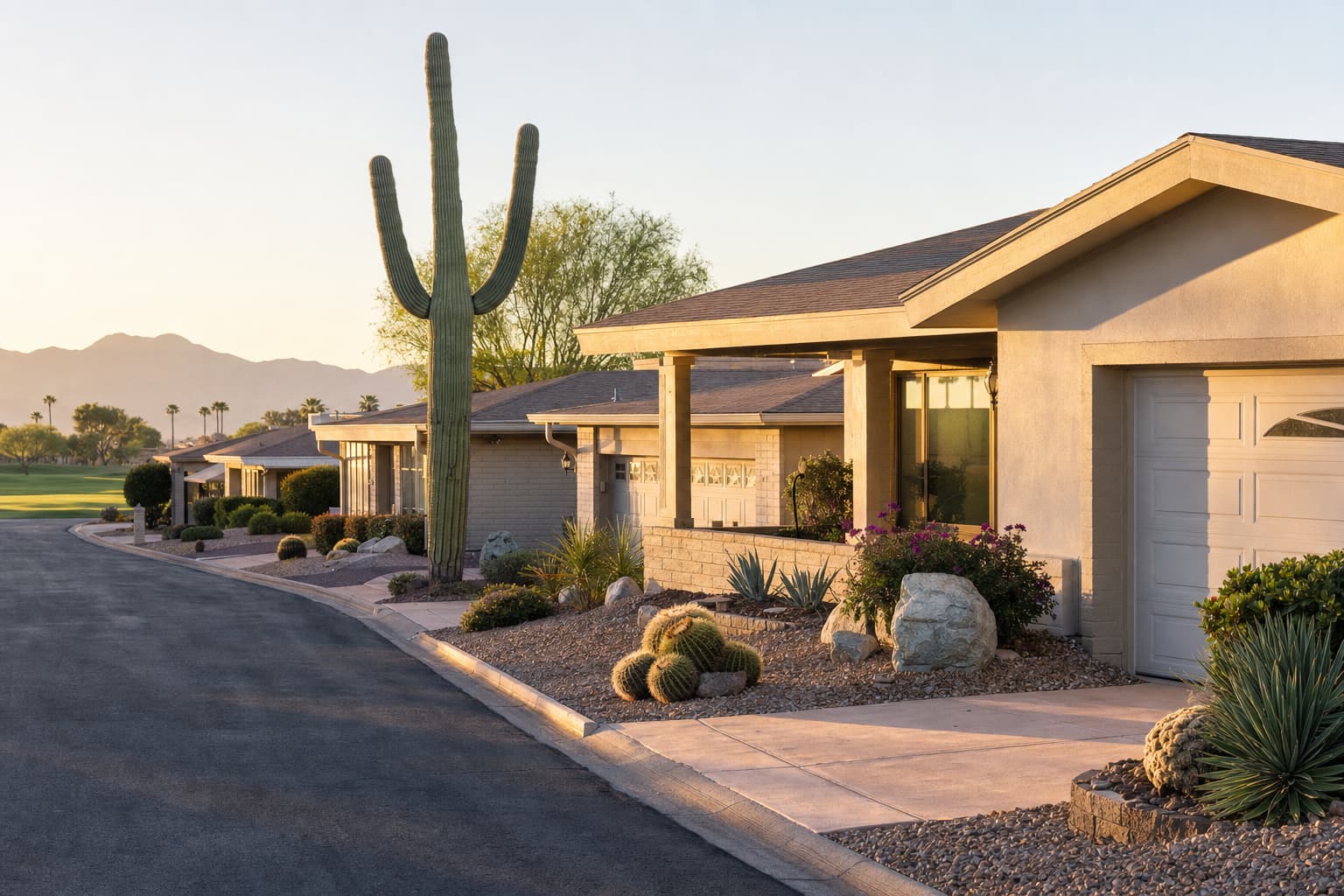 Residential architecture and desert landscape characteristic of Sun City West, Arizona