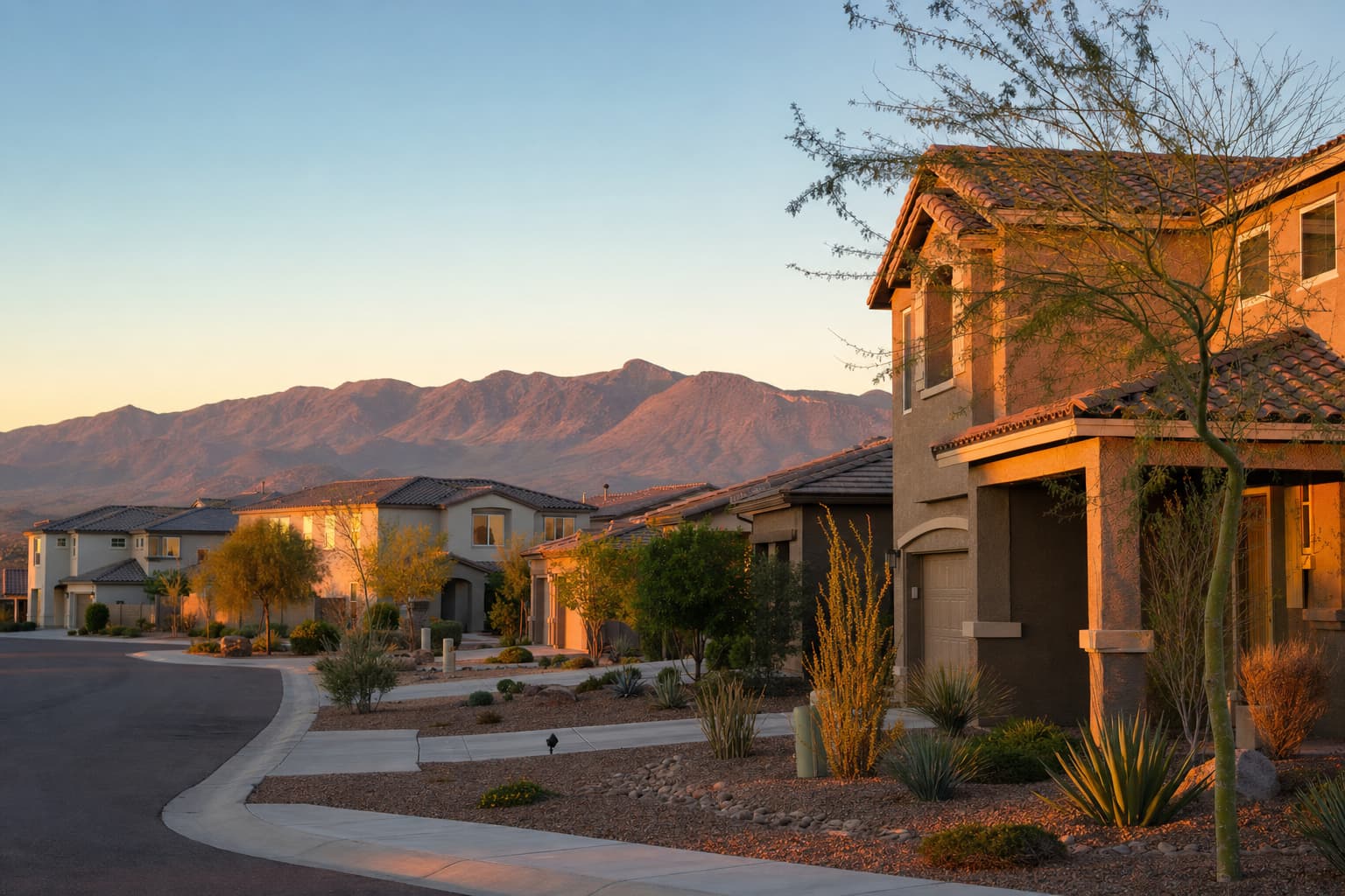 Residential architecture and desert landscape characteristic of Surprise, Arizona