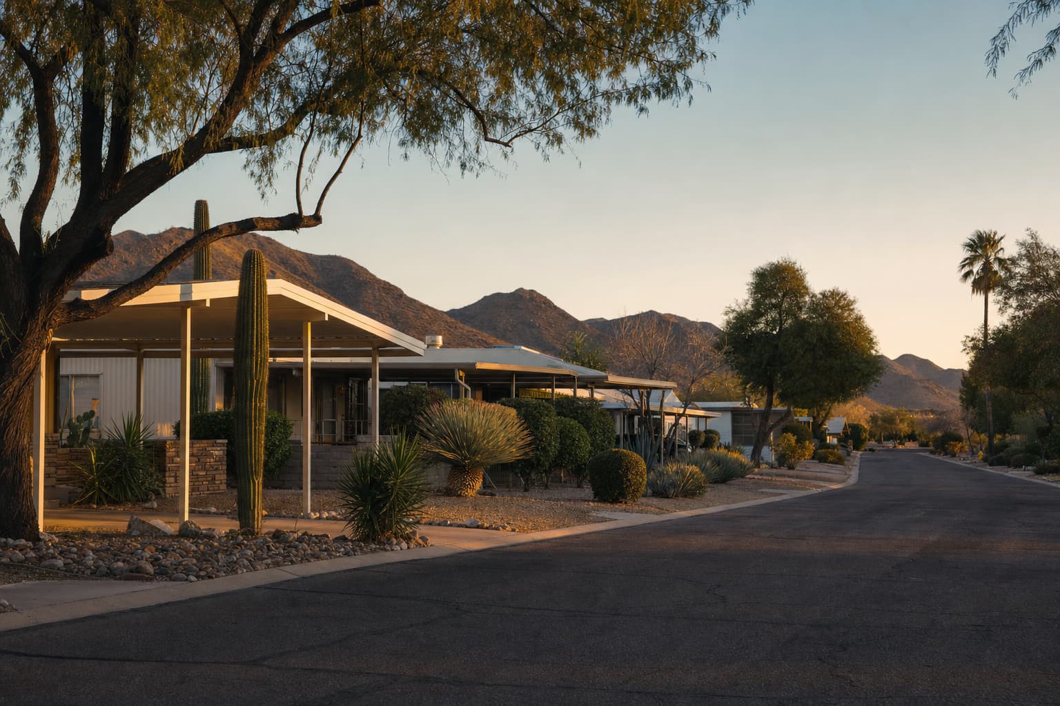 Residential architecture and desert landscape characteristic of Youngtown, Arizona