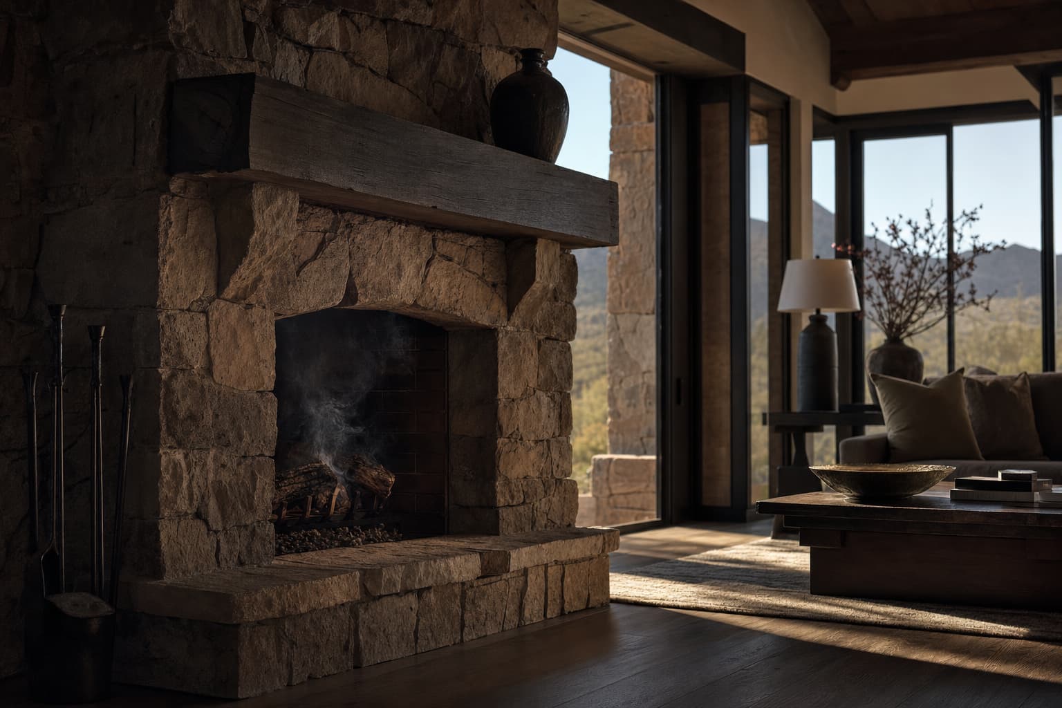 Traditional masonry fireplace with draft issue being diagnosed